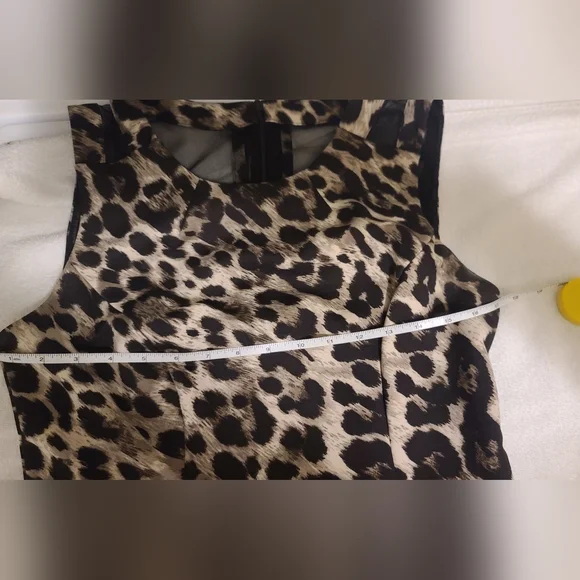 CONNECTED APPAREL Leopard Print A-LIne Dress with Mesh Detail Size 10 - Picture 6 of 6